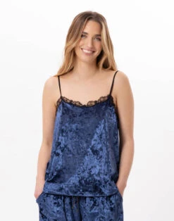 Caraco En Panne De Velours PLATINE 831 Bleu -Pyjama Chic Femme Magasin caraco en panne de velours platine 831 bleu 3