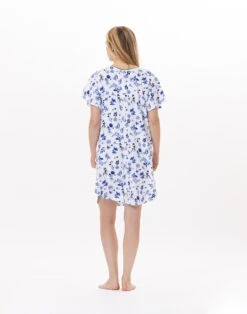 Chemise De Nuit En Coton BLOOM 901 Bleu -Pyjama Chic Femme Magasin chemise de nuit en coton bloom 901 bleu 2