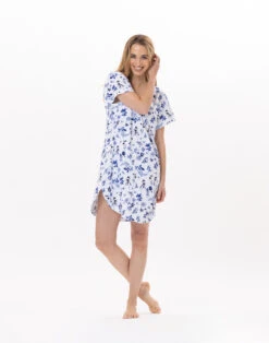 Chemise De Nuit En Coton BLOOM 901 Bleu -Pyjama Chic Femme Magasin chemise de nuit en coton bloom 901 bleu 3