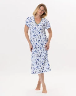 Chemise De Nuit En Coton BLOOM 911 Bleu -Pyjama Chic Femme Magasin chemise de nuit en coton bloom 911 bleu 3