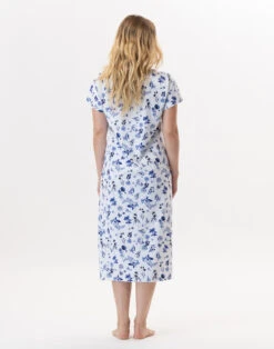 Chemise De Nuit En Coton BLOOM 911 Bleu -Pyjama Chic Femme Magasin chemise de nuit en coton bloom 911 bleu 4