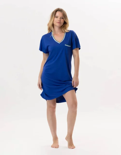 Chemise De Nuit En Coton BLOOM 921 Bleu -Pyjama Chic Femme Magasin chemise de nuit en coton bloom 921 bleu 2