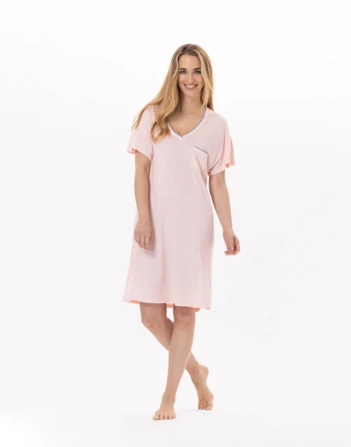 Chemise De Nuit En Coton BLOOM 921 Corail -Pyjama Chic Femme Magasin chemise de nuit en coton bloom 921 corail 3