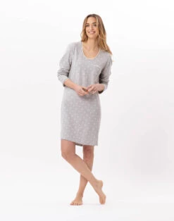 Chemise De Nuit En CotonCHAMADE 801 Gris Chine 10 Chemise De Nuit En CotonCHAMADE 801 Gris Chine -Pyjama Chic Femme Magasin chemise de nuit en coton chamade 801 gris chine 2