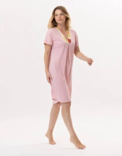 Chemise De Nuit En Coton ESTEREL 921 Rose -Pyjama Chic Femme Magasin chemise de nuit en coton esterel 921 rose 2