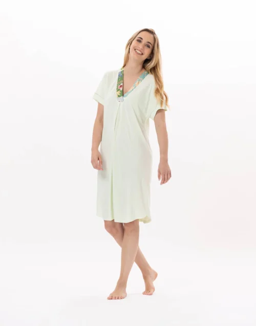 Chemise De Nuit En Coton ESTEREL 921 Vert D'eau -Pyjama Chic Femme Magasin chemise de nuit en coton esterel 921 vert d eau 2