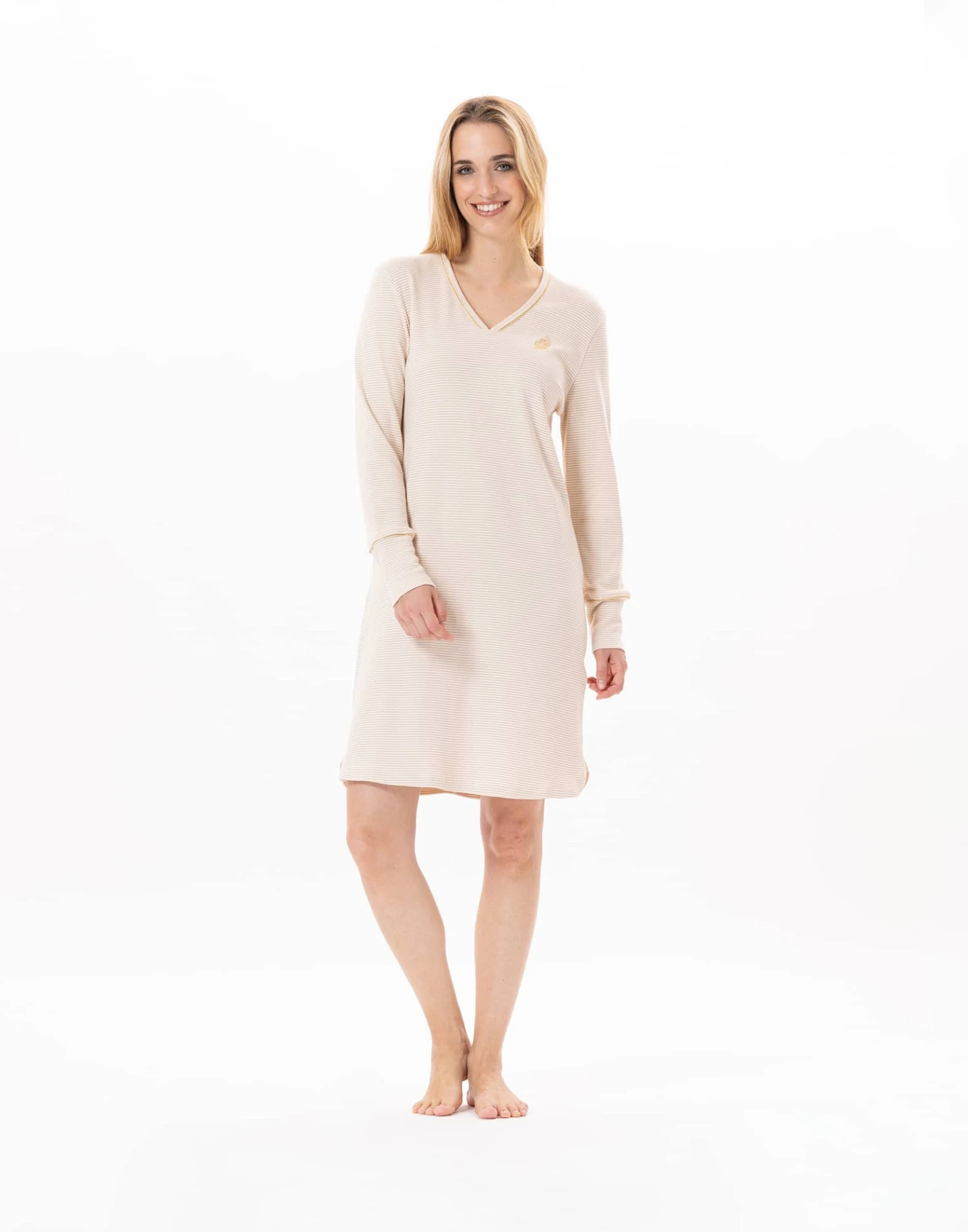 Chemise De Nuit En CotonGARANCE 801 Doré/Ecru 1 Chemise De Nuit En CotonGARANCE 801 Doré/Ecru