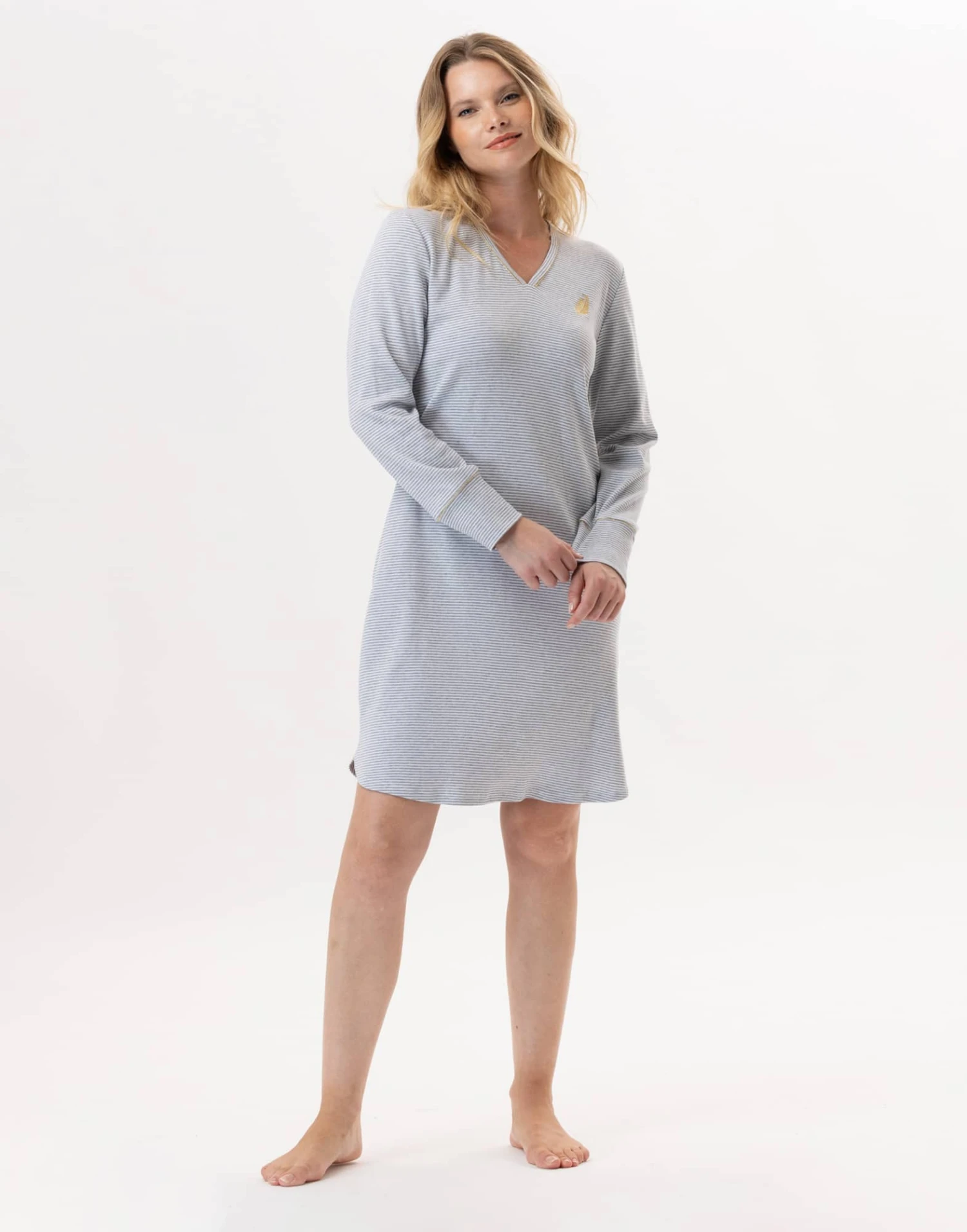 Chemise De Nuit En CotonGARANCE 801Gris Chine/Blanc 3 Chemise De Nuit En CotonGARANCE 801Gris Chine/Blanc – Image 3