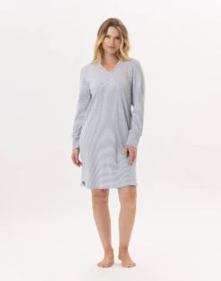 Chemise De Nuit En CotonGARANCE 801Gris Chine/Blanc