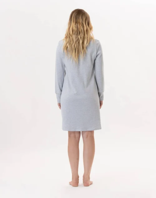 Chemise De Nuit En CotonGARANCE 801Gris Chine/Blanc -Pyjama Chic Femme Magasin chemise de nuit en coton garance 801 gris chine blanc 4