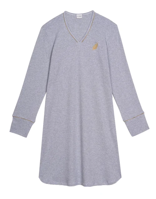 Chemise De Nuit En CotonGARANCE 801Gris Chine/Blanc -Pyjama Chic Femme Magasin chemise de nuit en coton garance 801 gris chine blanc 5
