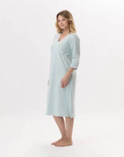 Chemise De Nuit En Coton JEANNETTE 911 Turquoise -Pyjama Chic Femme Magasin chemise de nuit en coton jeannette 911 turquoise 2