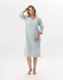 Chemise De Nuit En Coton JEANNETTE 911 Turquoise -Pyjama Chic Femme Magasin chemise de nuit en coton jeannette 911 turquoise 3