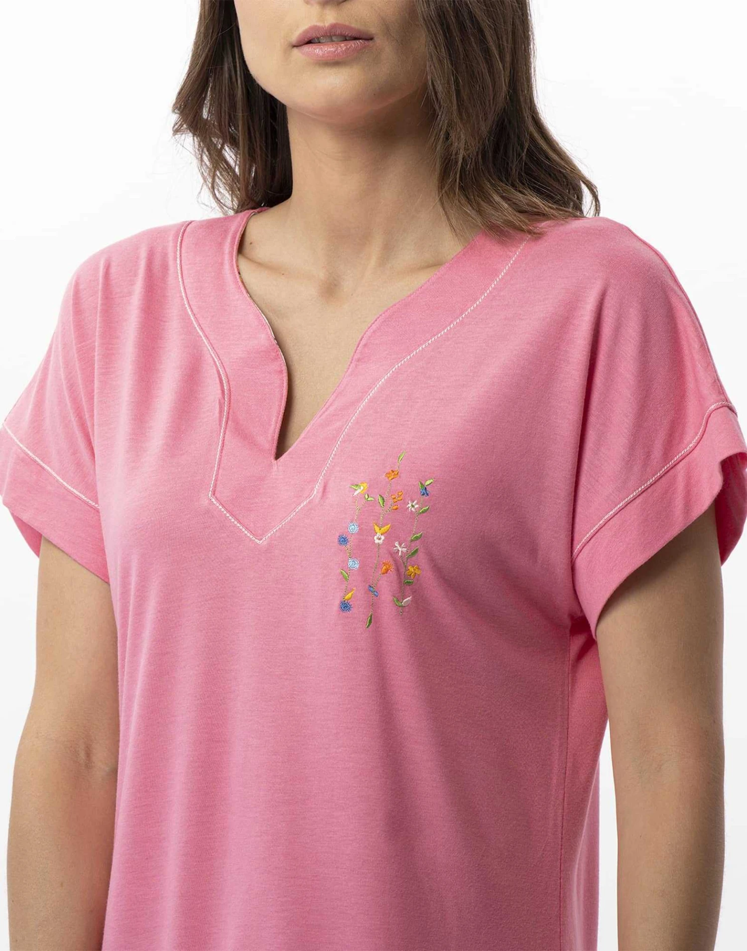 Chemise De Nuit En Coton Modal RIVIERA 711 Fraise 2 Chemise De Nuit En Coton Modal RIVIERA 711 Fraise – Image 2