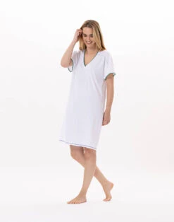 Chemise De Nuit En Coton VALENSOLE 901 Blanc -Pyjama Chic Femme Magasin chemise de nuit en coton valensole 901 blanc 2