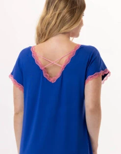 Chemise De Nuit En Viscose PALOMA 901 Bleu -Pyjama Chic Femme Magasin chemise de nuit en viscose paloma 901 bleu 4