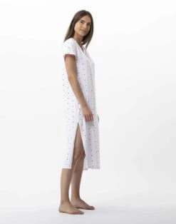 Chemise De Nuit Longue En Coton AMORE 711 Blanc -Pyjama Chic Femme Magasin chemise de nuit longue en coton amore 711 blanc 2