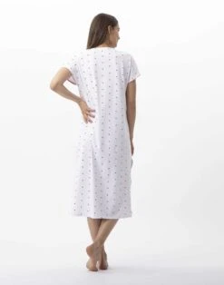 Chemise De Nuit Longue En Coton AMORE 711 Blanc -Pyjama Chic Femme Magasin chemise de nuit longue en coton amore 711 blanc 4