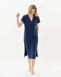 Chemise De Nuit Longue En Coton AMORE 711 Marine -Pyjama Chic Femme Magasin chemise de nuit longue en coton amore 711 marine 3