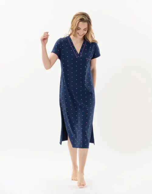 Chemise De Nuit Longue En Coton AMORE 711 Marine 10 Chemise De Nuit Longue En Coton AMORE 711 Marine -Pyjama Chic Femme Magasin chemise de nuit longue en coton amore 711 marine 3