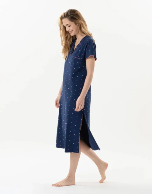 Chemise De Nuit Longue En Coton AMORE 711 Marine 11 Chemise De Nuit Longue En Coton AMORE 711 Marine -Pyjama Chic Femme Magasin chemise de nuit longue en coton amore 711 marine 4