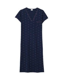 Chemise De Nuit Longue En Coton AMORE 711 Marine -Pyjama Chic Femme Magasin chemise de nuit longue en coton amore 711 marine 6