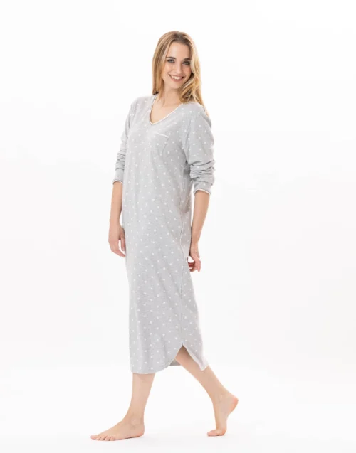 Chemise De Nuit Longue En CotonCHAMADE 811 Gris Chine -Pyjama Chic Femme Magasin chemise de nuit longue en coton chamade 811 gris chine 2