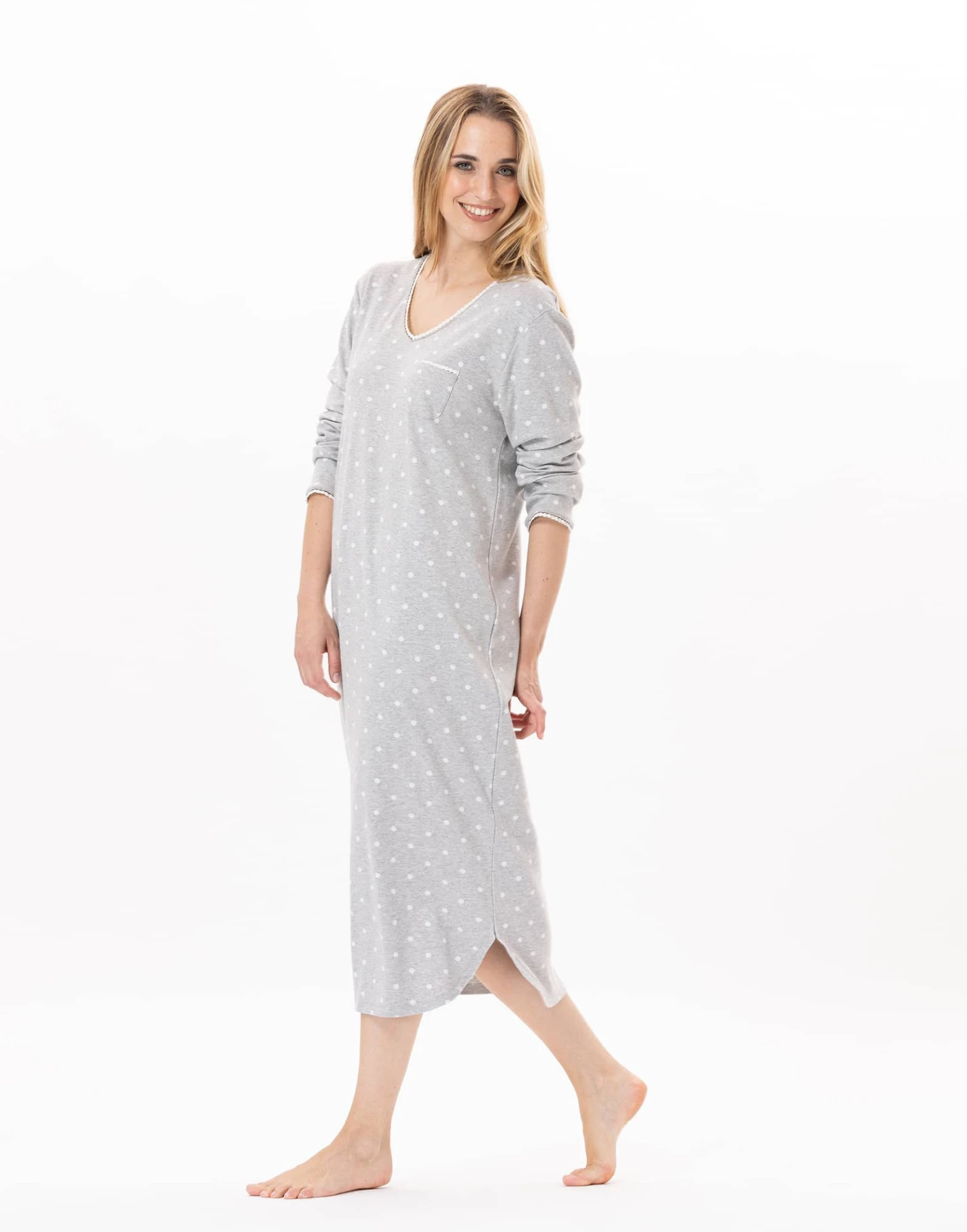 Chemise De Nuit Longue En CotonCHAMADE 811 Gris Chine 3 Chemise De Nuit Longue En CotonCHAMADE 811 Gris Chine – Image 3