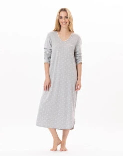 Chemise De Nuit Longue En CotonCHAMADE 811 Gris Chine