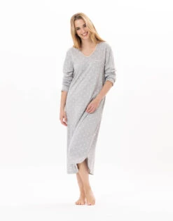 Chemise De Nuit Longue En CotonCHAMADE 811 Gris Chine 9 Chemise De Nuit Longue En CotonCHAMADE 811 Gris Chine -Pyjama Chic Femme Magasin chemise de nuit longue en coton chamade 811 gris chine 3