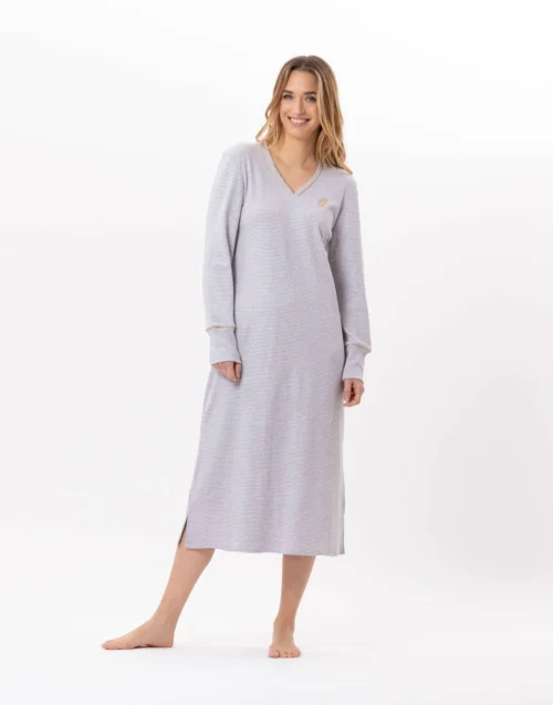 Chemise De Nuit Longue En CotonGARANCE 811 Gris Chine/Blanc 8 Chemise De Nuit Longue En CotonGARANCE 811 Gris Chine/Blanc -Pyjama Chic Femme Magasin chemise de nuit longue en coton garance 811 gris chine blanc 2