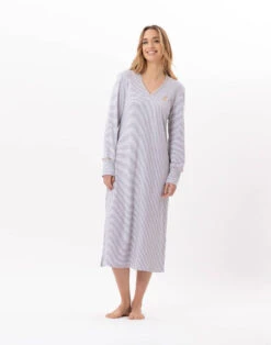 Chemise De Nuit Longue En CotonGARANCE 811 Gris Chine/Blanc