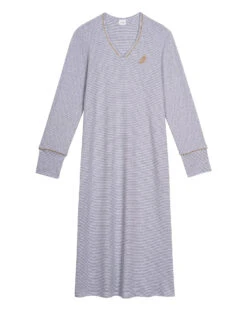 Chemise De Nuit Longue En CotonGARANCE 811 Gris Chine/Blanc -Pyjama Chic Femme Magasin chemise de nuit longue en coton garance 811 gris chine blanc 5