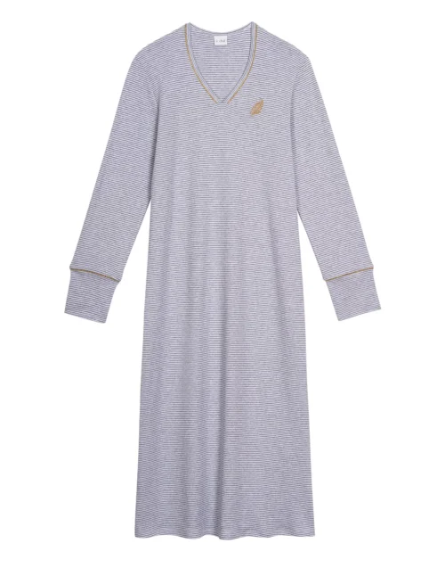 Chemise De Nuit Longue En CotonGARANCE 811 Gris Chine/Blanc 11 Chemise De Nuit Longue En CotonGARANCE 811 Gris Chine/Blanc -Pyjama Chic Femme Magasin chemise de nuit longue en coton garance 811 gris chine blanc 5