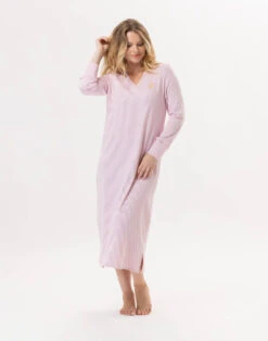 Chemise De Nuit Longue En CotonGARANCE 811 Rose/Blanc -Pyjama Chic Femme Magasin chemise de nuit longue en coton garance 811 rose blanc 2