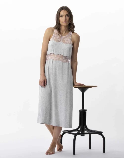 Chemise De Nuit Longue En Jersey Et Dentelle ANNAH 717 Gris Chiné -Pyjama Chic Femme Magasin chemise de nuit longue en jersey et dentelle annah 717 gris chine 4