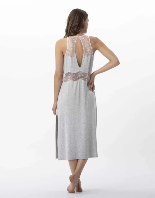Chemise De Nuit Longue En Jersey Et Dentelle ANNAH 717 Gris Chiné -Pyjama Chic Femme Magasin chemise de nuit longue en jersey et dentelle annah 717 gris chine 5