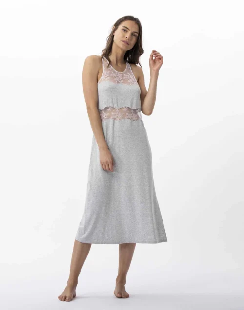 Chemise De Nuit Longue En Jersey Et Dentelle ANNAH 717 Gris Chiné