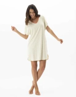 Chemise De Nuit Rayée En Coton Et Modal FRUTTI 701 Anis -Pyjama Chic Femme Magasin chemise de nuit rayee en coton et modal frutti 701 anis 2