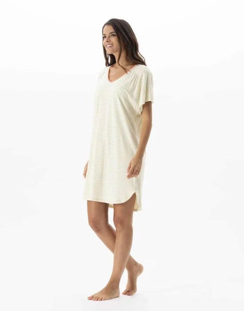 Chemise De Nuit Rayée En Coton Et Modal FRUTTI 701 Anis -Pyjama Chic Femme Magasin chemise de nuit rayee en coton et modal frutti 701 anis 3