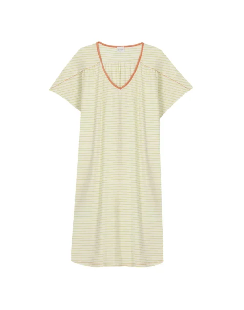 Chemise De Nuit Rayée En Coton Et Modal FRUTTI 701 Anis -Pyjama Chic Femme Magasin chemise de nuit rayee en coton et modal frutti 701 anis 5