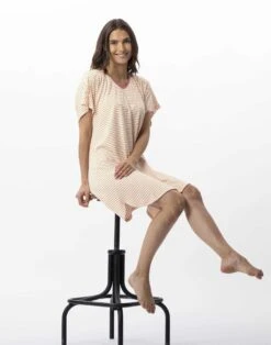 Chemise De Nuit Rayée En Coton Et Modal FRUTTI 701 Mandarine -Pyjama Chic Femme Magasin chemise de nuit rayee en coton et modal frutti 701 mandarine 2
