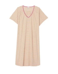 Chemise De Nuit Rayée En Coton Et Modal FRUTTI 701 Mandarine -Pyjama Chic Femme Magasin chemise de nuit rayee en coton et modal frutti 701 mandarine 5