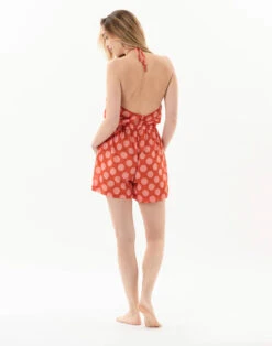 Combishort Imprimé Pois En 100% Coton RIVA 700 Rose -Pyjama Chic Femme Magasin combishort imprime pois en 100 coton riva 700 rose 4