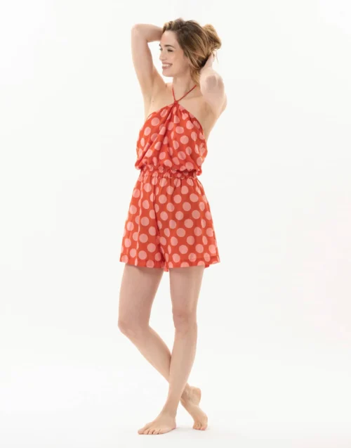 Combishort Imprimé Pois En 100% Coton RIVA 700 Rose 12 Combishort Imprimé Pois En 100% Coton RIVA 700 Rose -Pyjama Chic Femme Magasin combishort imprime pois en 100 coton riva 700 rose 5