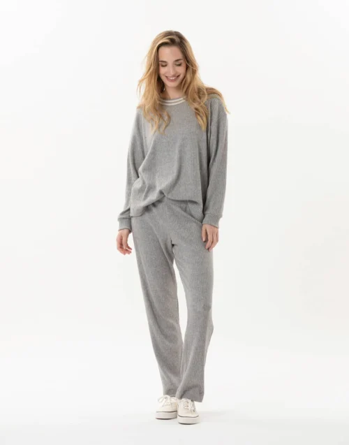 Jogging En Maille Tricot ESMEE 802 Gris Chine -Pyjama Chic Femme Magasin jogging en maille tricot esmee 802 gris chine 3