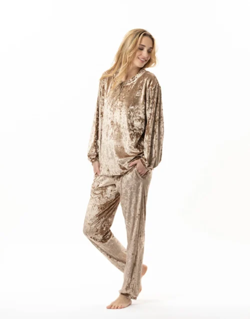 Jogging En Panne De Velours PLATINE 802 Doré -Pyjama Chic Femme Magasin jogging en panne de velours platine 802 dore 3