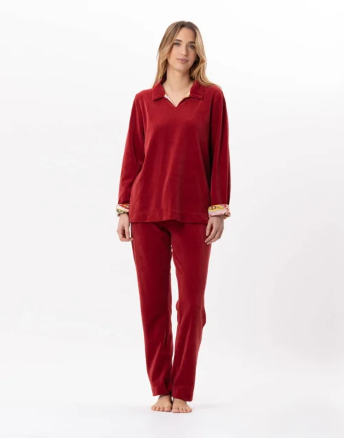 Jogging En Velours ALLEGRA 822 Tomette -Pyjama Chic Femme Magasin jogging en velours allegra 822 tomette 3