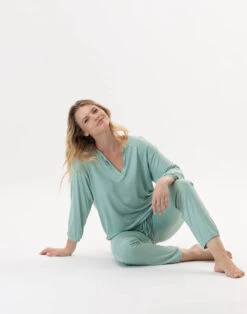 Jogging En Viscose RAMATUELLE 902 Vert D'eau -Pyjama Chic Femme Magasin jogging en viscose ramatuelle 902 vert d eau 4
