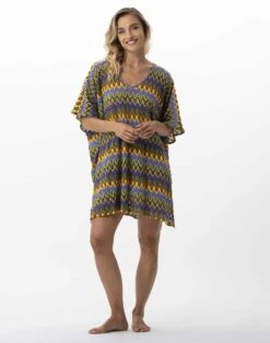 Kaftan En Maille Ajourée BAHIA 740 Bleu Multico